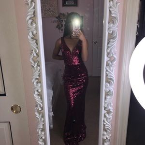 Maroon Sequined Prom Dress